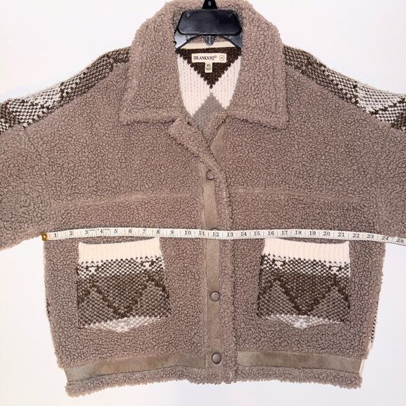 BLANKNYC Sherpa Button Front Jacket Comfort Queen Taupe Teddy Coat Knit Back XS - Picture 9 of 14